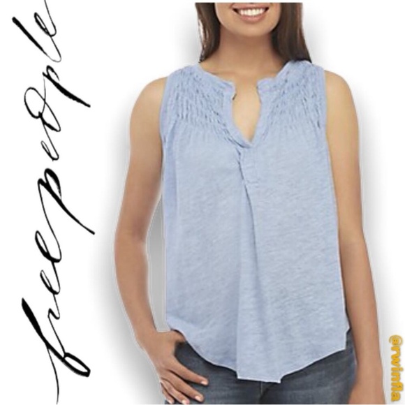Free People Sky Dreamy Clouds Blue Sleeveless Blouse - Picture 6 of 10